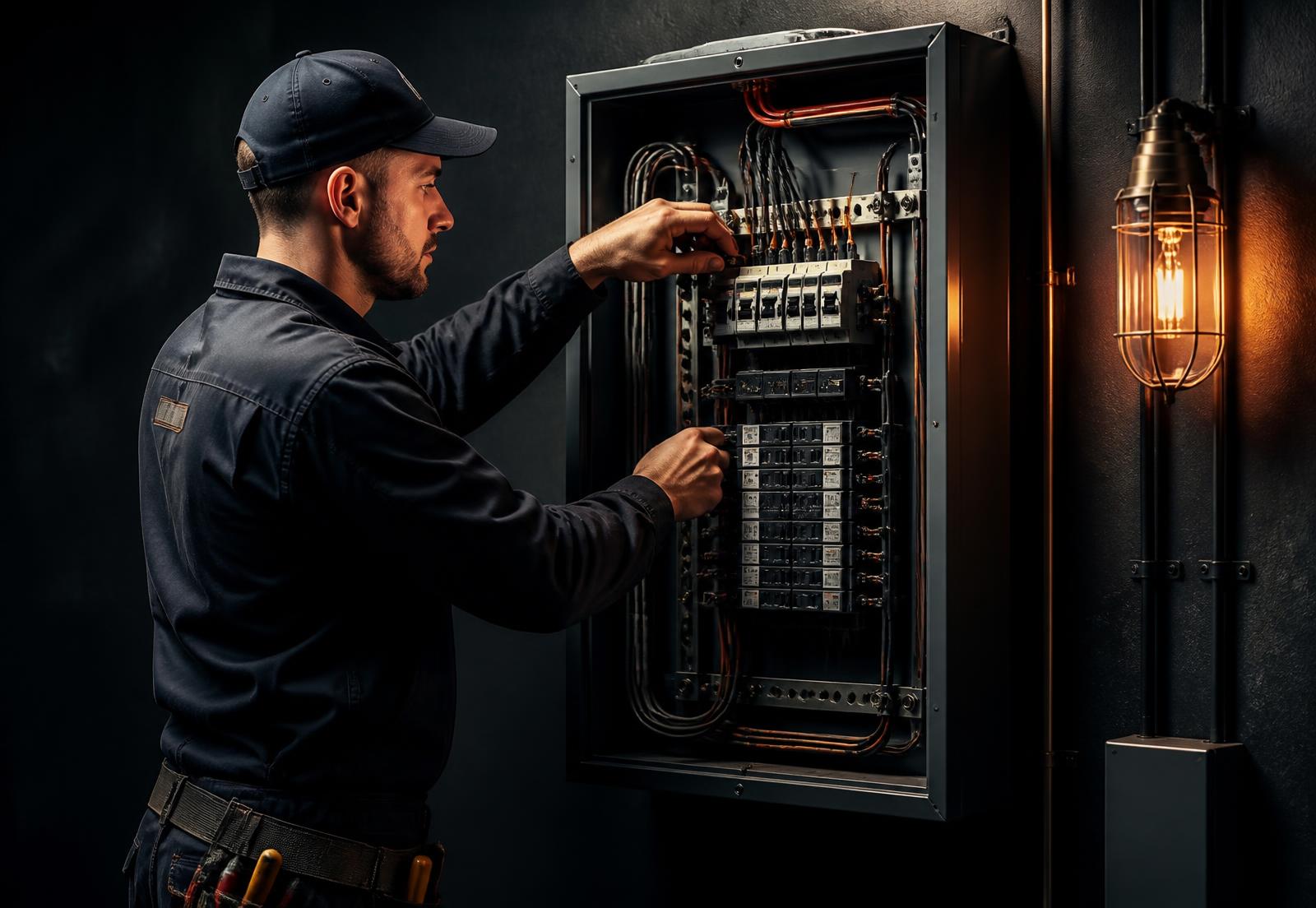 Electricista trabajando en un cuadro eléctrico en A Coruña
